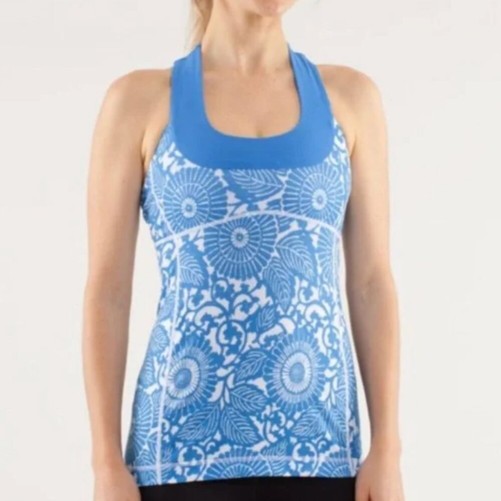 lululemon athletica Blue and White Floral Tank Top